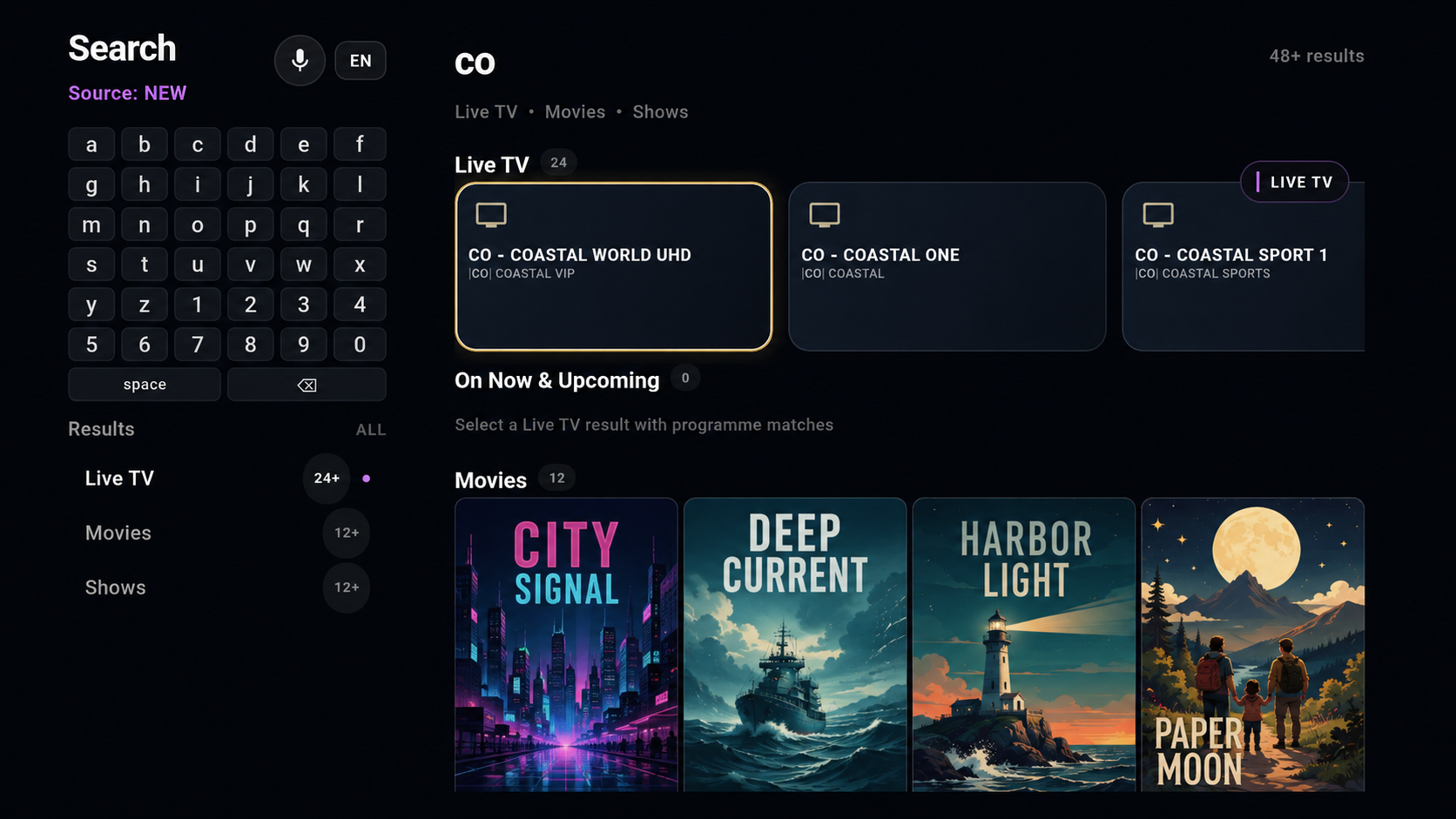ASIPTV Search with original demo channels and movies